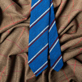 Striped Shantung Grenadine Bespoke Tie Blue White