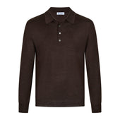 Merino Wool / Silk Knitted Polo - Chocolate