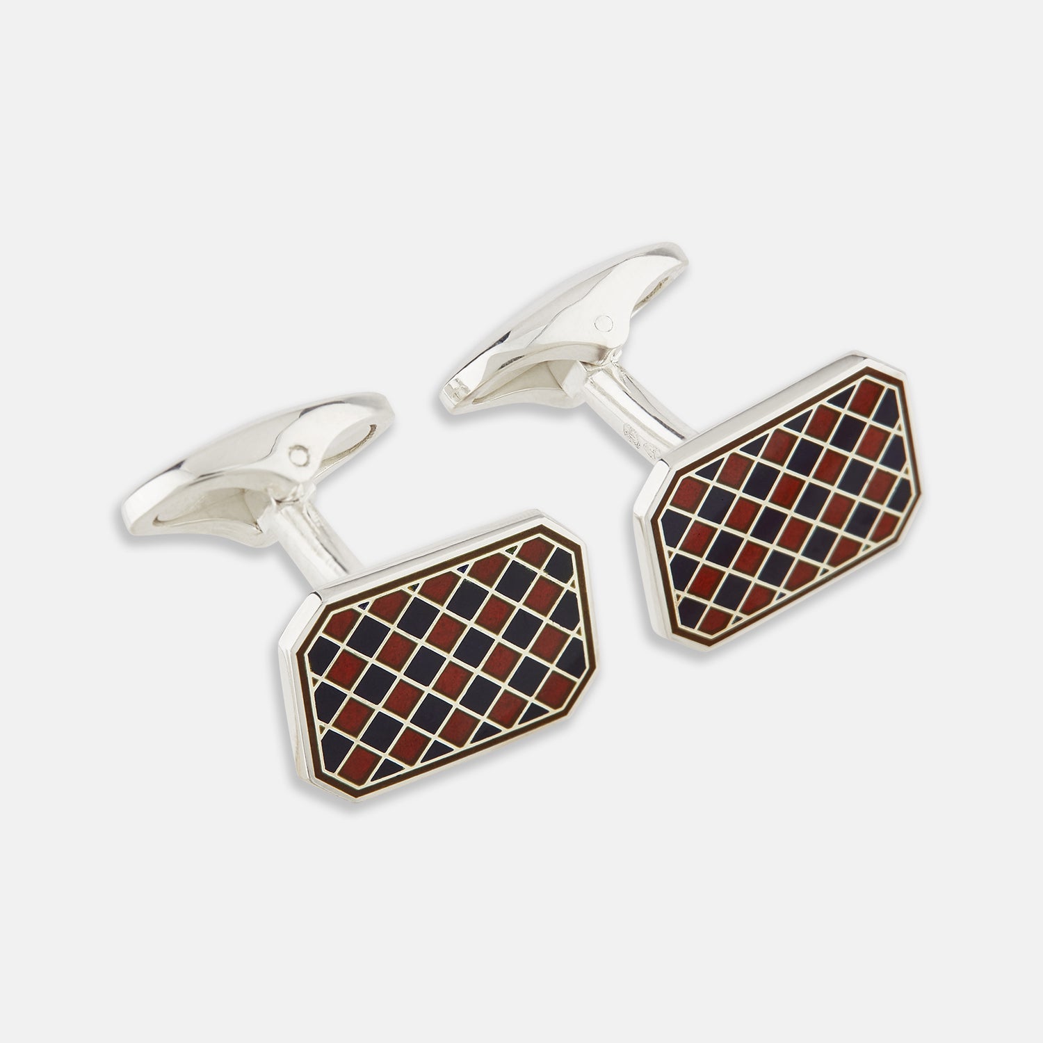 And Navy Checkered Rectangular Enamel Cufflinks
