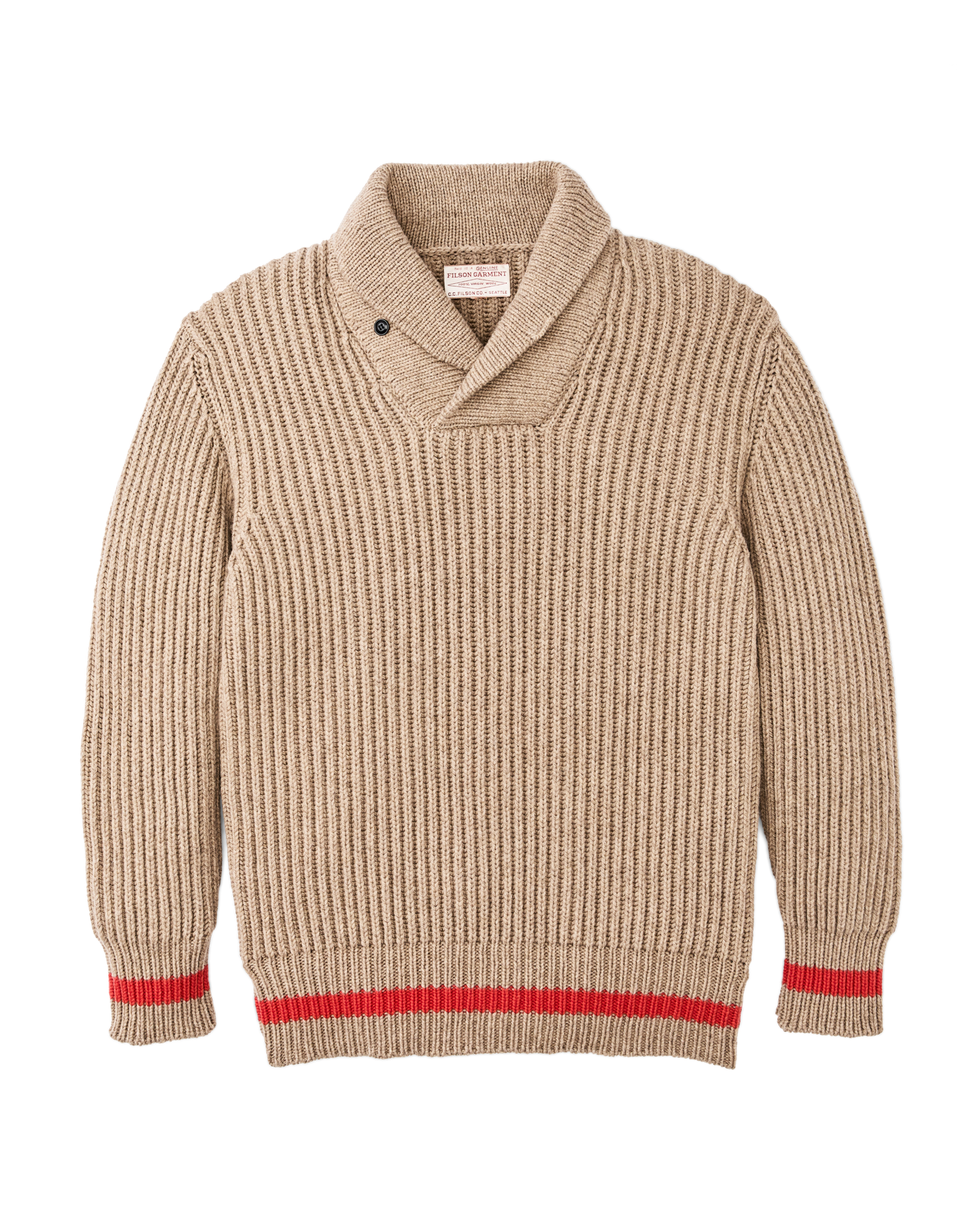 Bristol Shawl Neck Sweater - Oatmeal Heather / Flame Stripe