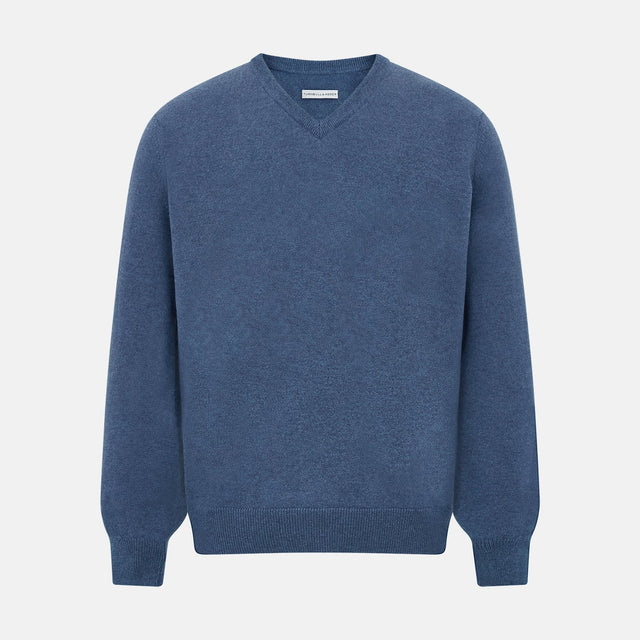 Pacific Blue Cashmere V-Neck Jumper