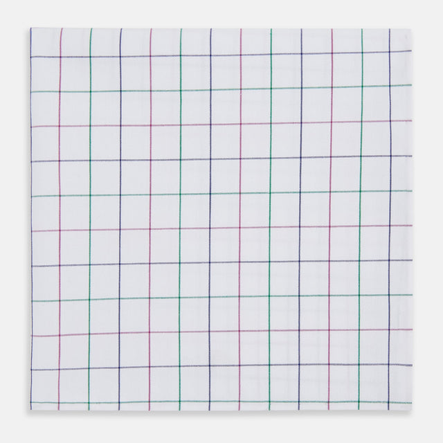 Hand Rolled Pink and Green Grid Check Handkerchief