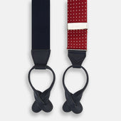 And White Small Spot Adjustable Silk And Navy Leather Braces