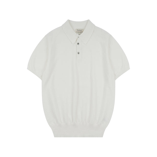 Essential Boucle Cotton Short-Sleeve Polo Knit (Ecru)
