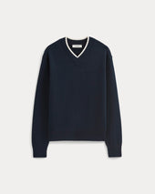 Relaxed V-Neck Sweater in Everyday Cotton | Deep Navy