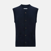 Navy Cashmere V-neck Sleeveless Cardigan