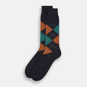 Green Orange Wool Check Mid Length Socks