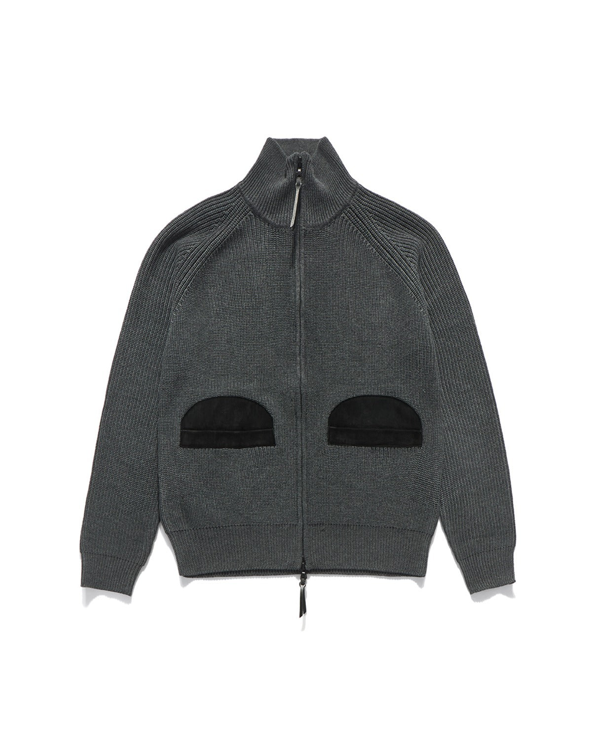 LEATHER PATCH DRIVERS ZIP-UP KNIT / MELANGE GREY