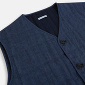 Blue Quilted Linen Herringbone Waistcoat