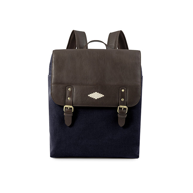 Mochila Backpack Leather With Navy Canvas