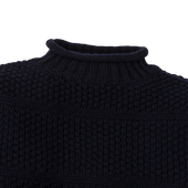 Wool Roll Neck Fisherman's Sweater - Navy