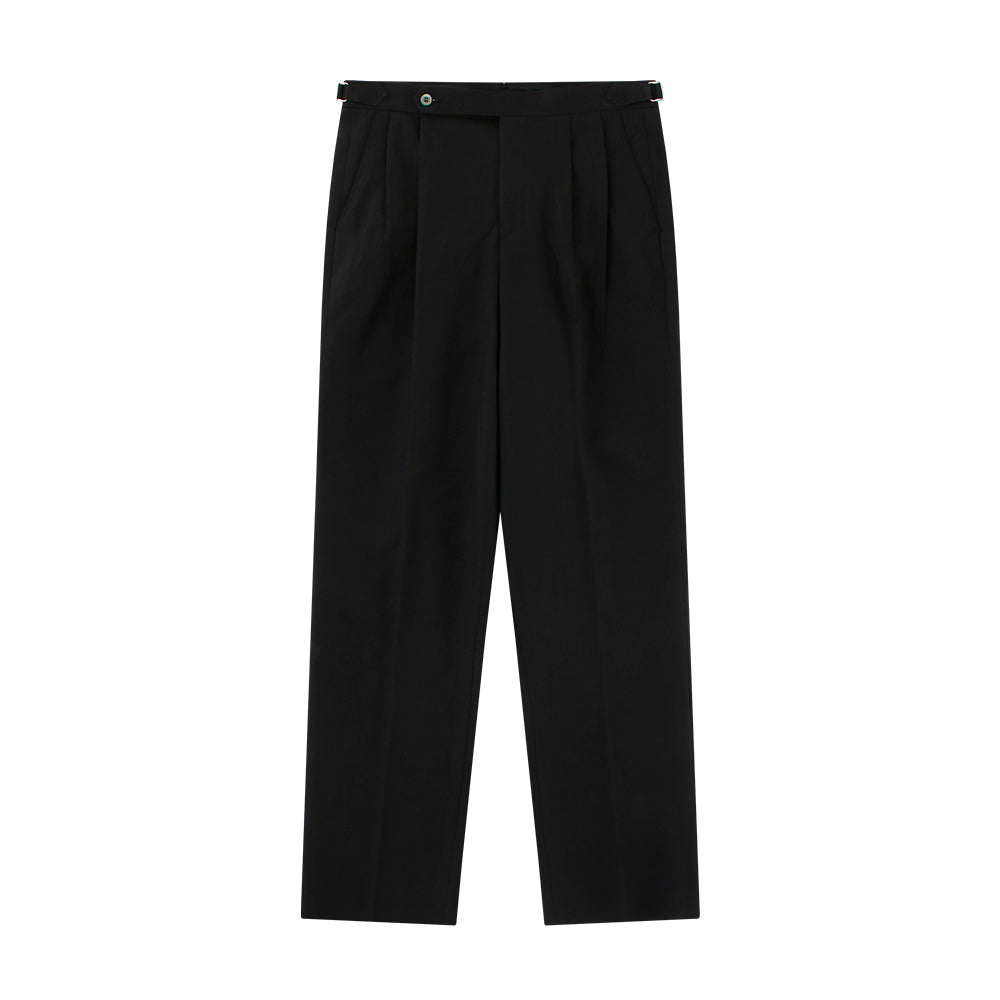 Linen Cotton Twill Adjust 2pleats Relaxed Trousers