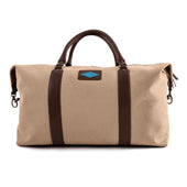 Caballero large travel bag - brown leather and sand canvas with blue stitching