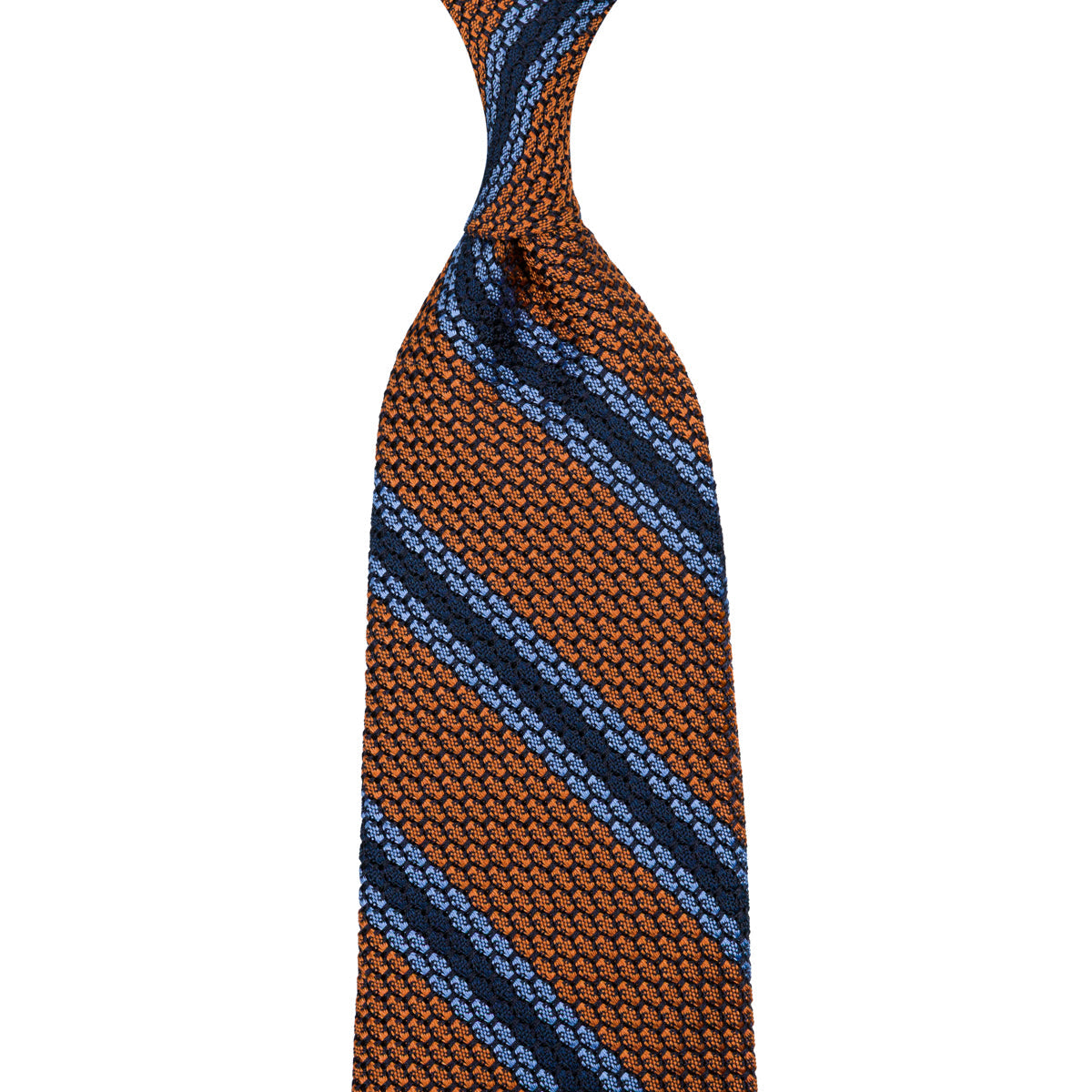 Striped Grossa Grenadine Silk Tie Rust Sky