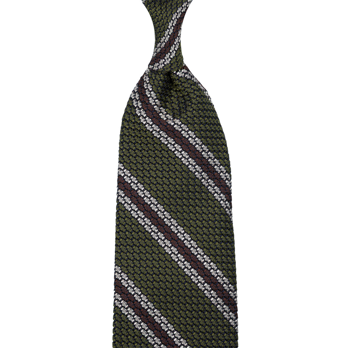 Striped Grossa Grenadine Silk Tie Olive Ivory