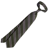 Striped Grossa Grenadine Silk Tie Olive Ivory