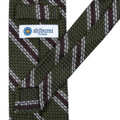 Striped Grossa Grenadine Silk Tie Olive Ivory