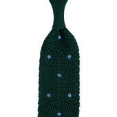 Crunchy Silk Knit Tie - Forest / Blue Dots