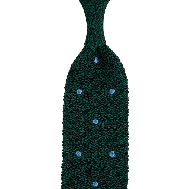 Crunchy Silk Knit Tie - Forest / Blue Dots