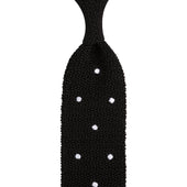 Crunchy Silk Knit Tie - Black / White Dots