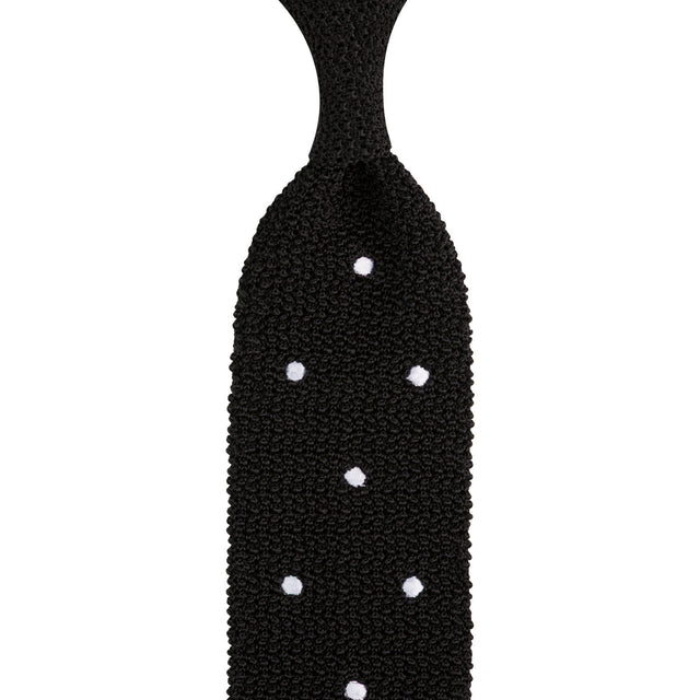 Crunchy Silk Knit Tie - Black / White Dots