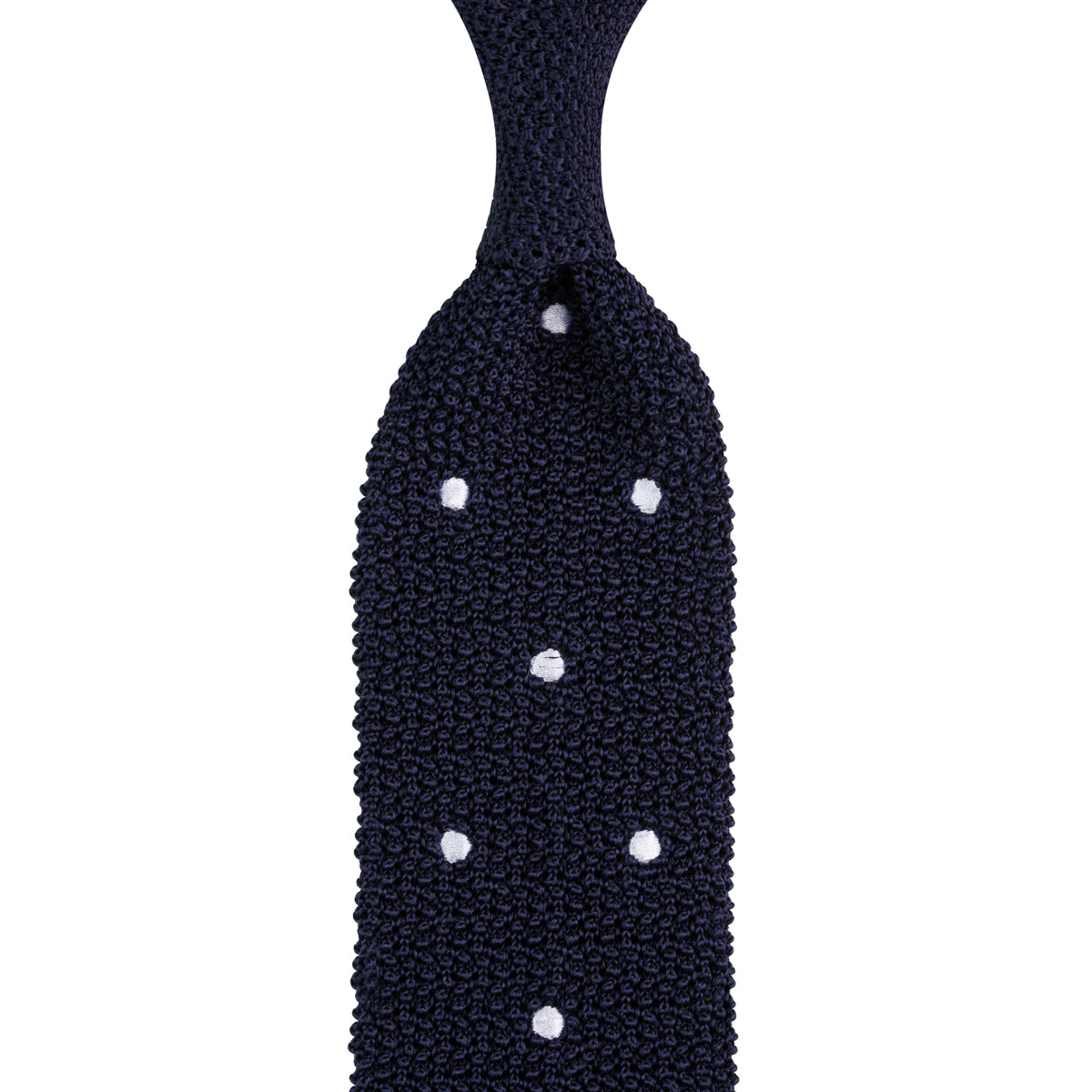Crunchy Silk Knit Tie Navy Dots