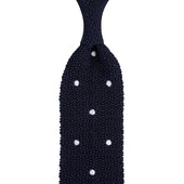 Crunchy Silk Knit Tie - Navy / White Dots