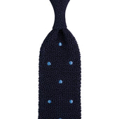 Crunchy Silk Knit Tie - Navy / Blue Dots