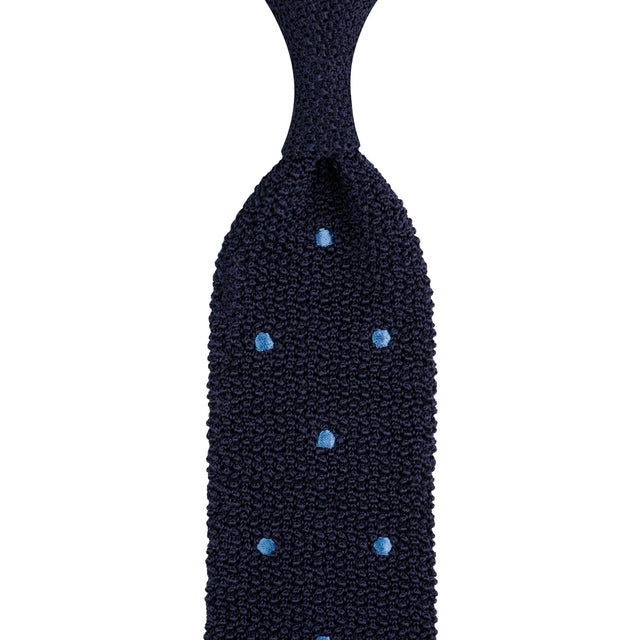 Crunchy Silk Knit Tie - Navy / Blue Dots