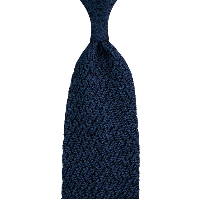 Zigzag Silk Knit Tie - Navy