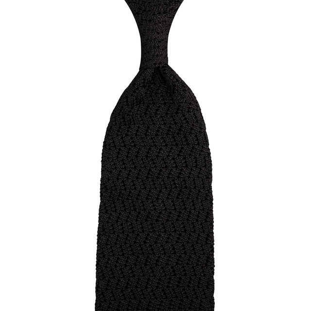 Zigzag Silk Knit Tie - Black