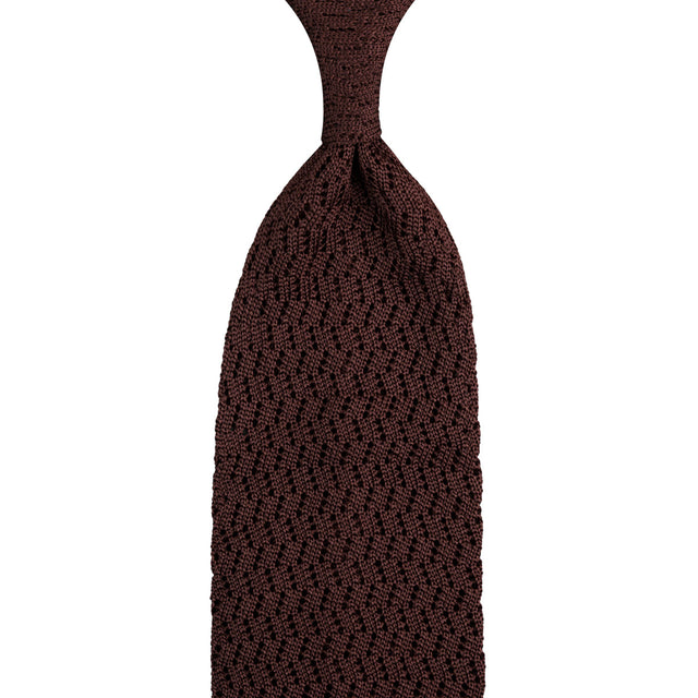 Zigzag Silk Knit Tie - Brown