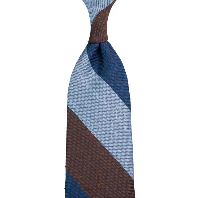 Striped Shantung Silk Tie - Brown / Blue / Sky