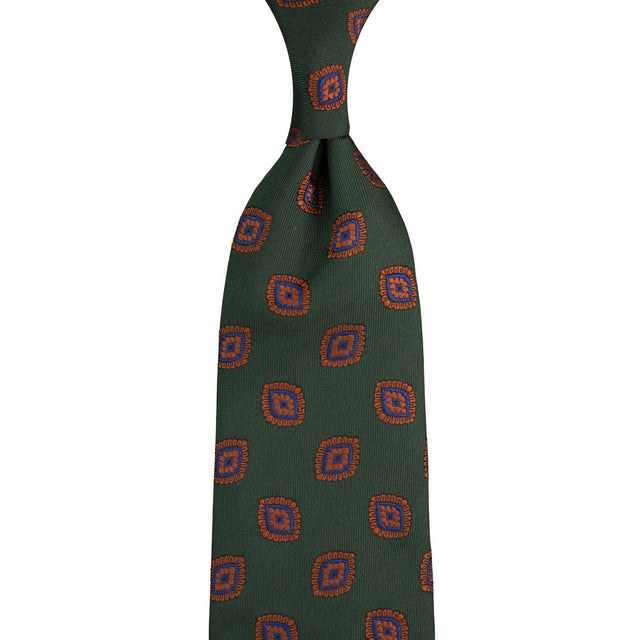 Floral Jacquard Silk Tie - Forest - Hand-Rolled