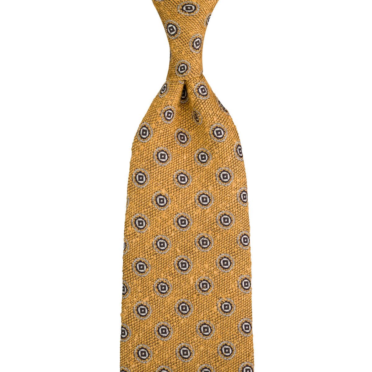Floral Shantung Silk Tie Honey Hand Rolled