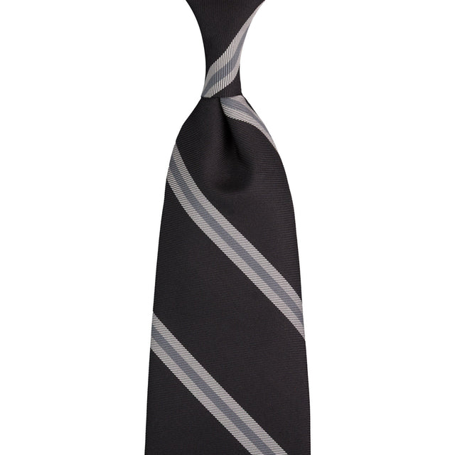Repp Stripe Silk Tie - Black - Hand-Rolled