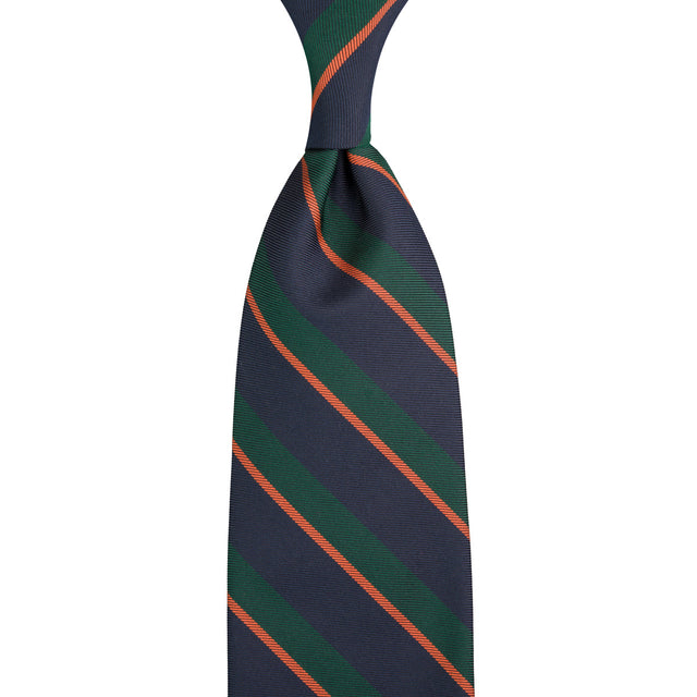 Repp Stripe Silk Tie - Navy / Forest - Hand-Rolled