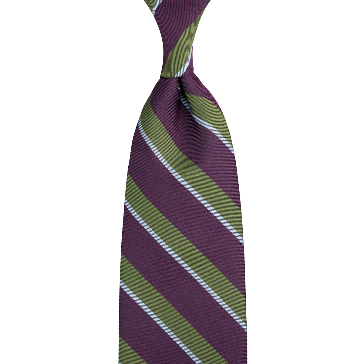 Repp Stripe Silk Tie Purple Green Hand Rolled