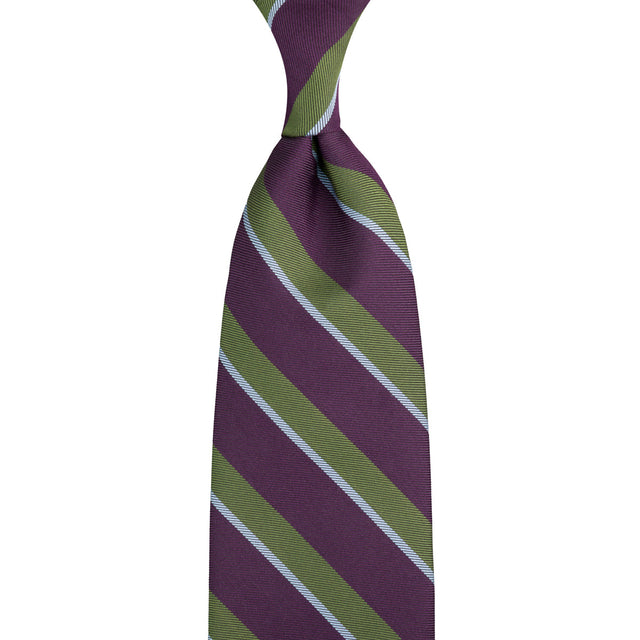 Repp Stripe Silk Tie - Purple / Green - Hand-Rolled