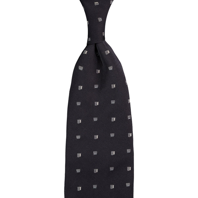 Floral Jacquard Silk Tie - Black - Hand-Rolled