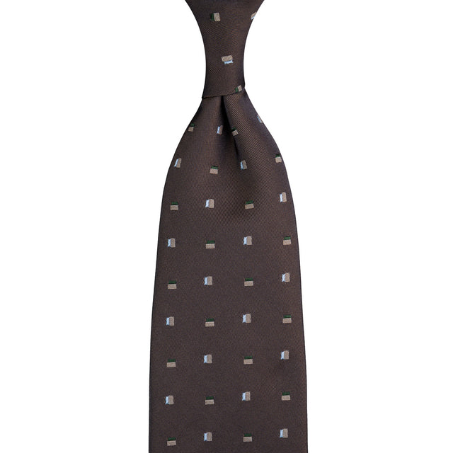 Floral Jacquard Silk Tie - Brown- Hand-Rolled