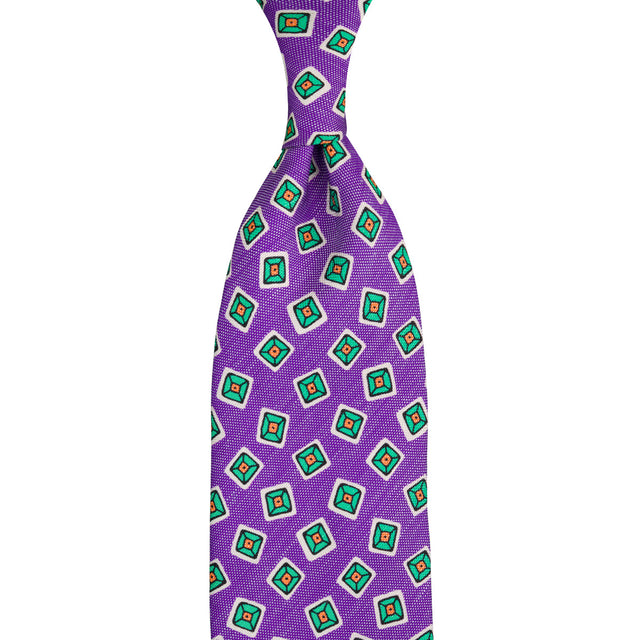 Floral Printed Silk / Linen Tie - Purple - Hand-Rolled