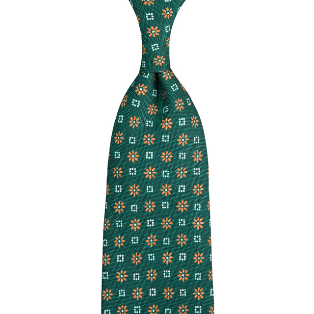 Floral Printed Silk / Linen Tie - Forest - Hand-Rolled
