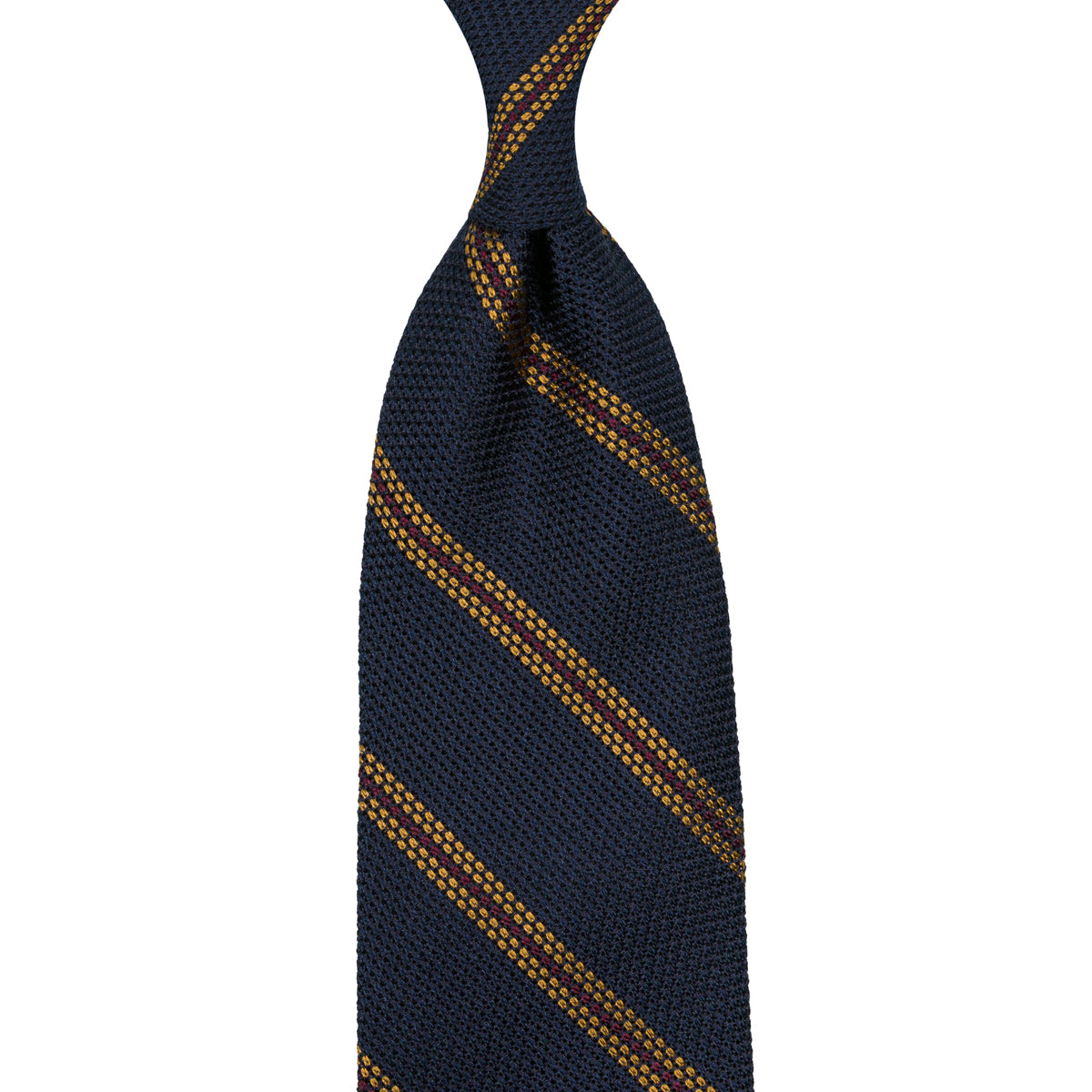 Striped Fina Grenadine Silk Tie Navy Yellow Red