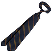 Striped Fina Grenadine Silk Tie Navy Yellow Red