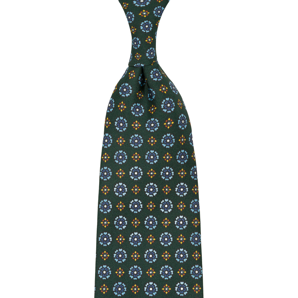 Floral Printed Silk Tie Mader Green Hand Rolled