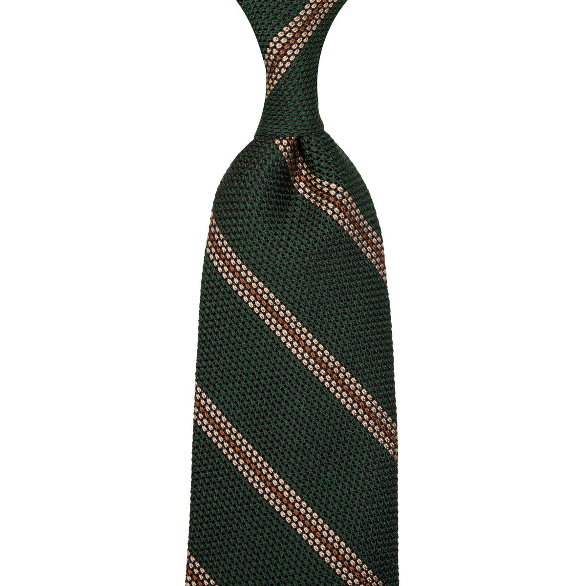 Striped Fina Grenadine Silk Tie Forest Beige