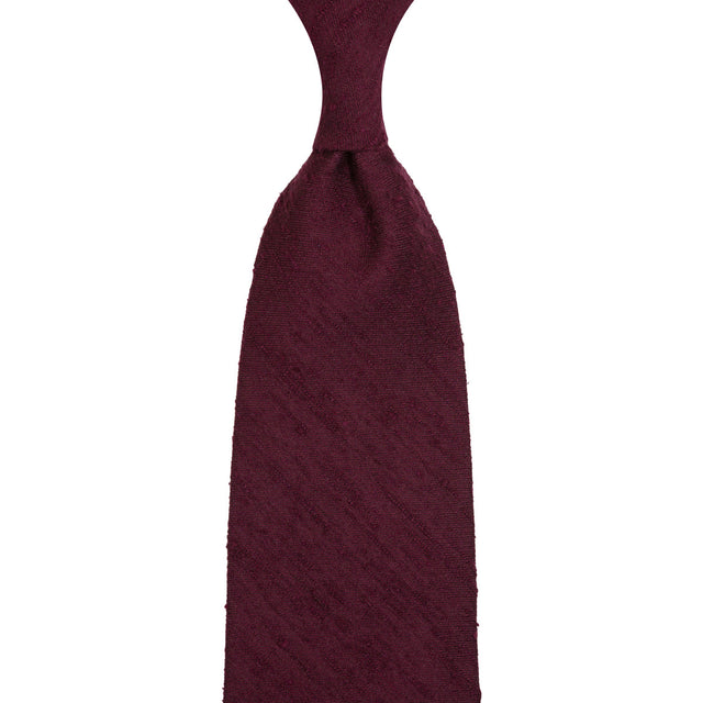 Plain Shantung Silk Tie - Burgundy - Hand-Rolled