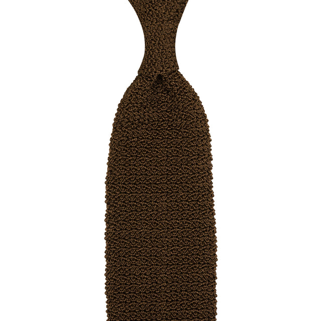 Crunchy Silk Knit Tie - Brown