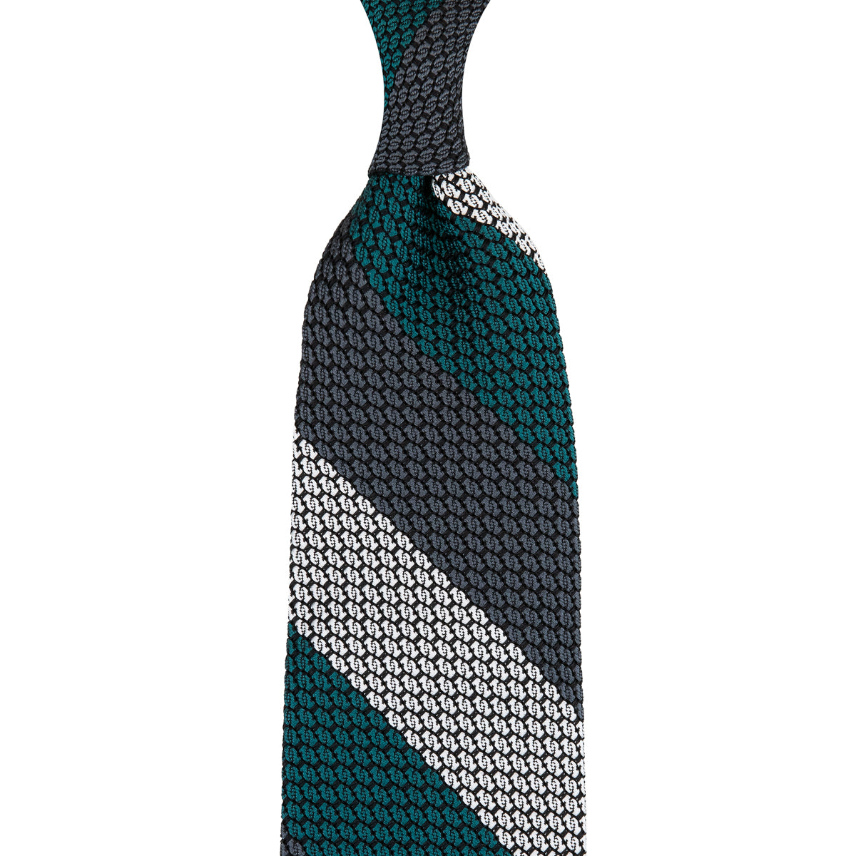 Kuska Handwoven Striped Grossa Grenadine Tie Grey White